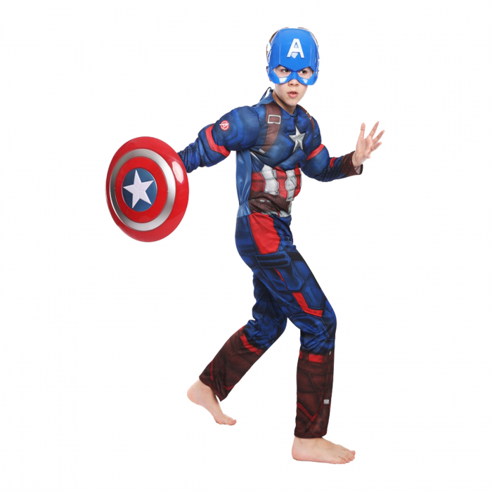 Set costum clasic cu muschi Captain America si scut pentru baiat [2]