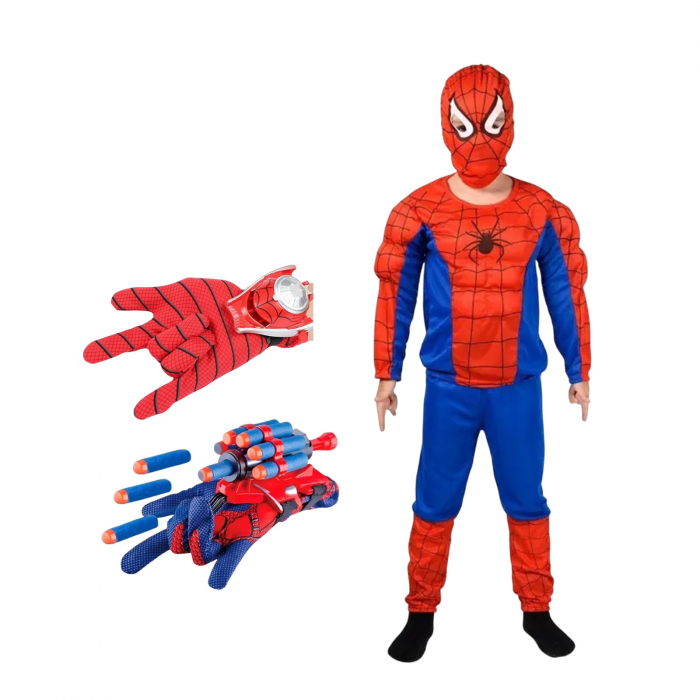 Set costum clasic Spiderman KidMania® cu muschi si doua manusi lansator pentru copii - KidMania.ro [1]