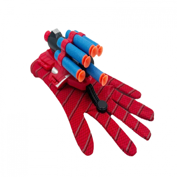 Set costum clasic Spiderman si doua lansatoare cu discuri si ventuze burete copii [4]