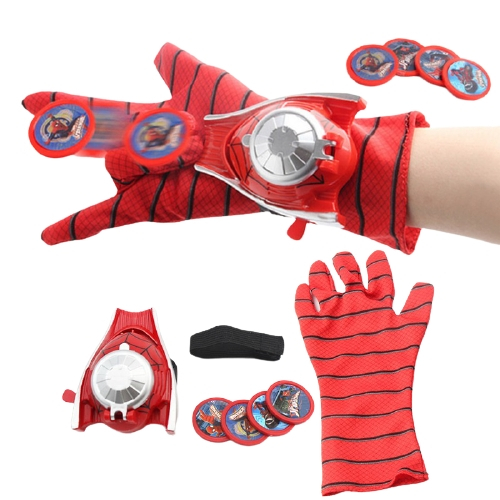 Set costum clasic Spiderman si doua lansatoare cu discuri si ventuze burete copii [5]