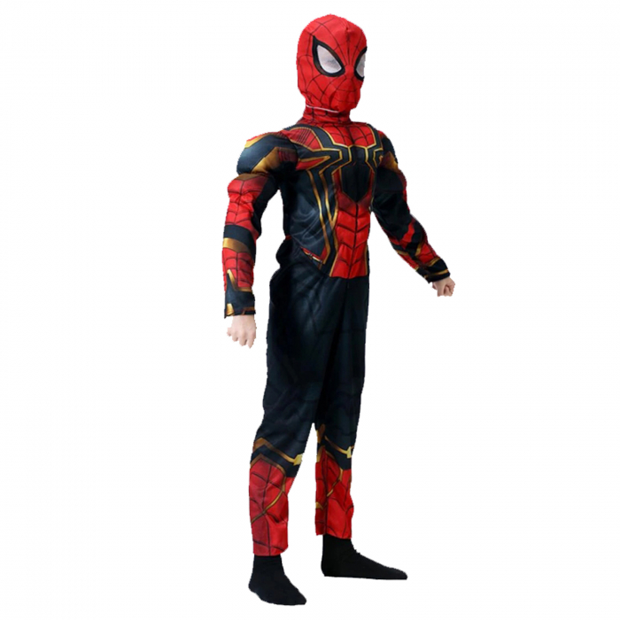 Set costum Iron Spiderman cu muschi si masca LED pentru baieti [2]