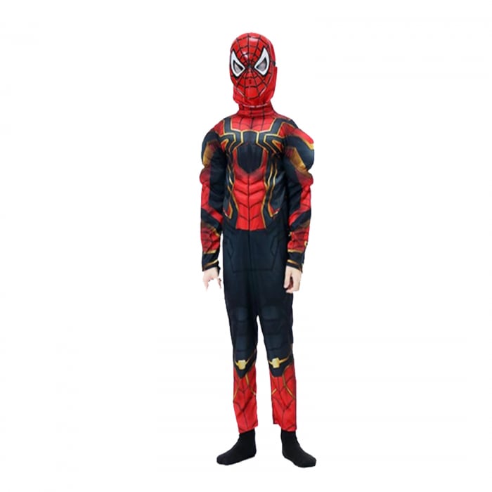 Set costum Iron Spiderman cu muschi si masca LED pentru baieti [4]