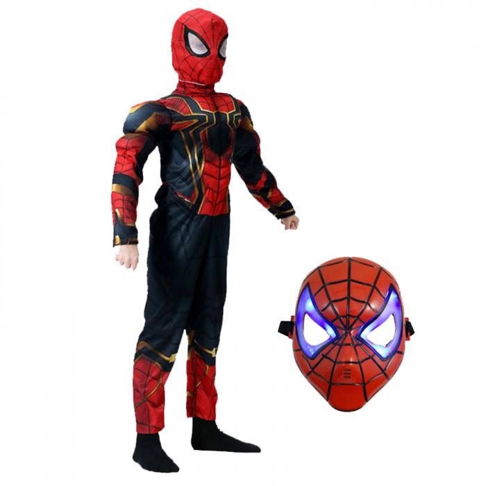 Set costum Iron Spiderman cu muschi si masca LED pentru baieti [1]