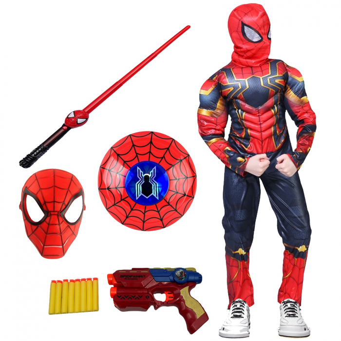 Set costum Iron Spiderman  si arme cu sunete si lumini pentru baieti [1]