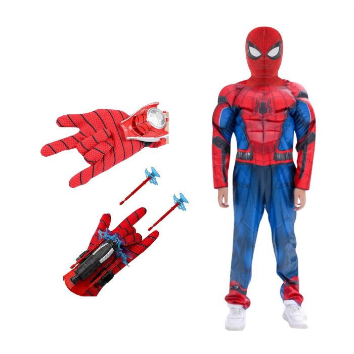 Set costum Spiderman KidMania® cu muschi, masca cu lumini si doua manusi lansator cu ventuze pentru copii - KidMania.ro [2]
