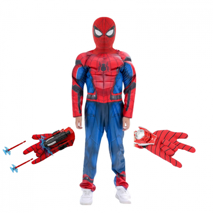 Set costum Spiderman KidMania® cu muschi, cagula si doua manusi lansator cu ventuze pentru copii - KidMania.ro [1]