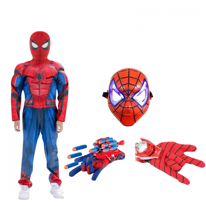 Set costum Spiderman KidMania® cu muschi, masca cu lumini si doua manusi lansator pentru copii - KidMania.ro [1]
