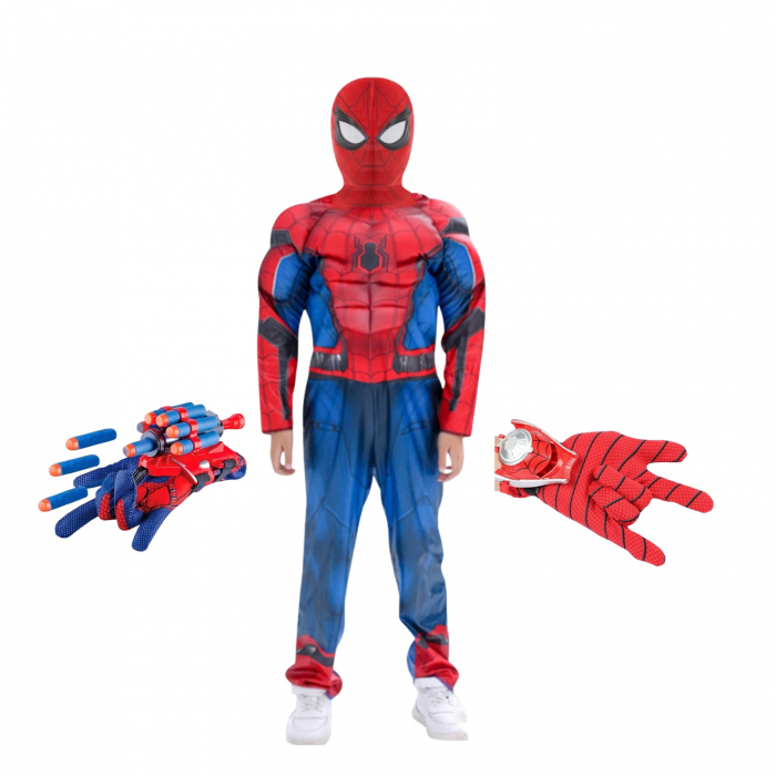 Set costum Spiderman KidMania® cu muschi, cagula si doua manusi lansator pentru copii - KidMania.ro [1]