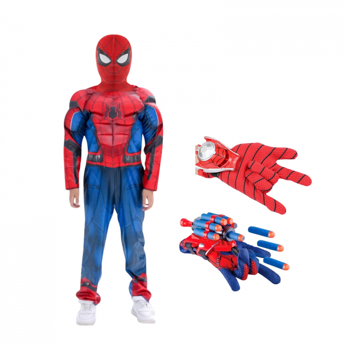 Set costum Spiderman KidMania® cu muschi, cagula si doua manusi lansator pentru copii - KidMania.ro [2]