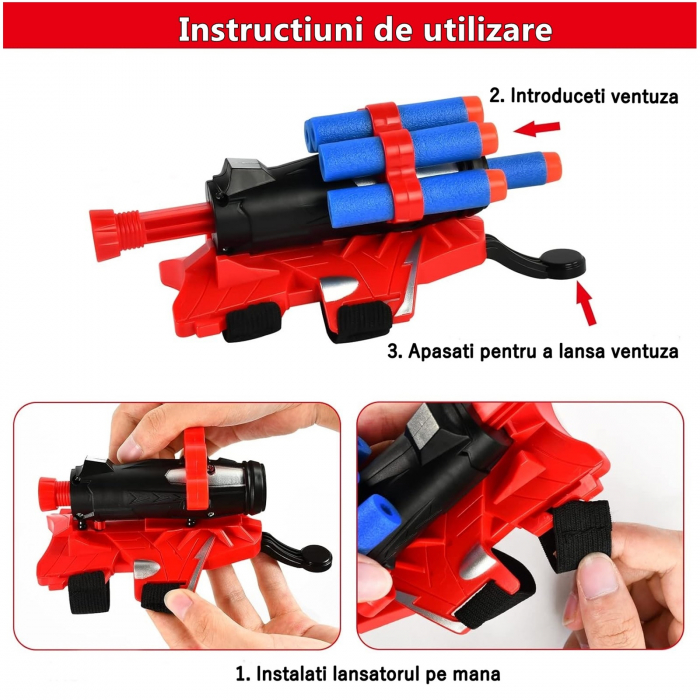 Set doua manusi lansator Spiderman cu ventuze din burete KidMania® pentru copii - KidMania.ro [4]