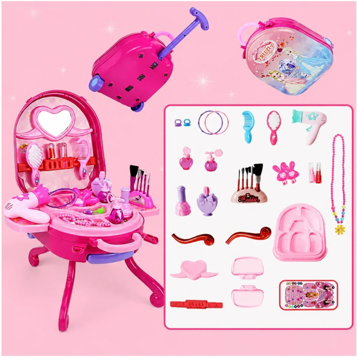 Set Machiaj de jucarie pentru fete, valiza 2 in 1 transformabila, 36 piese, 3+, roz - KidMania.ro [3]