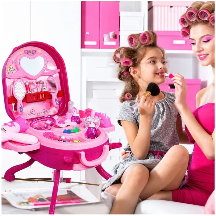 Set Machiaj de jucarie pentru fete, valiza 2 in 1 transformabila, 36 piese, 3+, roz - KidMania.ro [5]