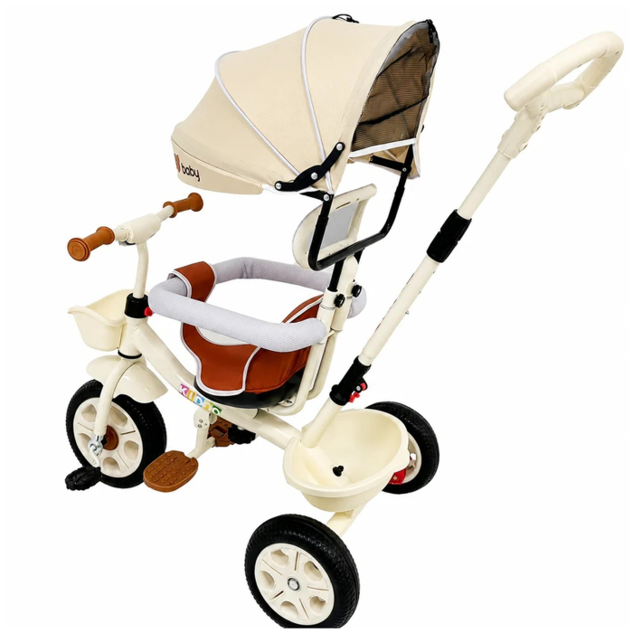 Tricicleta Evolutiva KD-X06 pentru copii, cu scaun rotativ 360°, pozitie de somn si roti din cauciuc, 9 luni – 6 ani, bej - KidMania.ro [5]