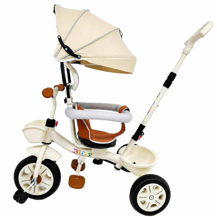 Tricicleta Evolutiva KD-X06 pentru copii, cu scaun rotativ 360°, pozitie de somn si roti din cauciuc, 9 luni – 6 ani, bej - KidMania.ro [4]