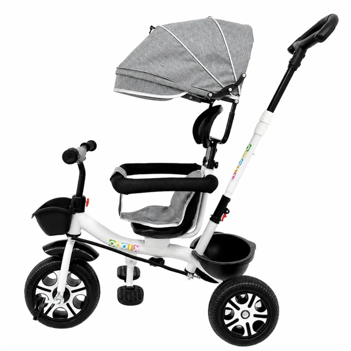 Tricicleta Evolutiva KD-X06 pentru copii, cu scaun rotativ 360°, pozitie de somn si roti din cauciuc, 9 luni – 6 ani, gri - KidMania.ro [3]