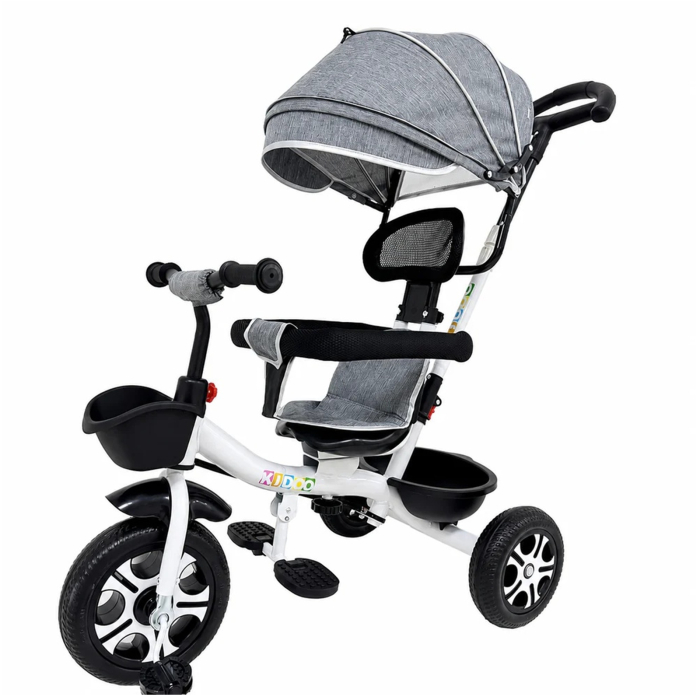Tricicleta Evolutiva KD-X06 pentru copii, cu scaun rotativ 360°, pozitie de somn si roti din cauciuc, 9 luni – 6 ani, gri - KidMania.ro [2]