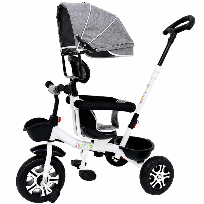 Tricicleta Evolutiva KD-X06 pentru copii, cu scaun rotativ 360°, pozitie de somn si roti din cauciuc, 9 luni – 6 ani, gri - KidMania.ro [4]