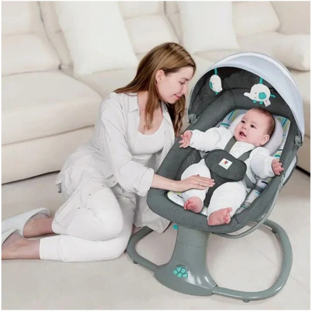 Balansoar electric 3 in 1 pentru bebelusi, cu telecomanda inclusa si bluetooth, 0-3 ani, pana la 15 kg, albastru - KidMania.ro [2]