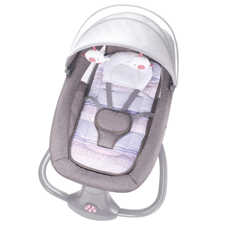 Balansoare, leagane si hamace bebelusi - Balansoar electric 3 in 1 pentru bebelusi, cu telecomanda inclusa si bluetooth, 0-3 ani, pana la 15 kg, roz - KidMania.ro