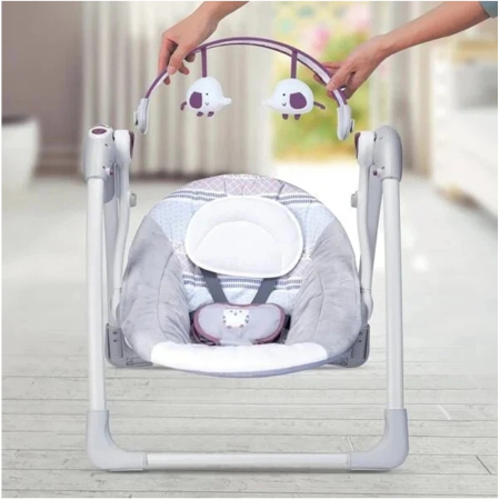 Balansoar electric pentru bebelusi, cu muzica si sunete naturale, 0-12 luni, pana la 9 kg, gri - KidMania.ro [1]