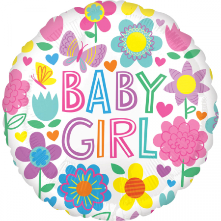 Baloane Baby Shower - Balon folie Baby Girl, flori, 45 cm