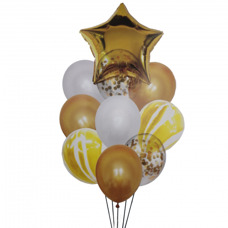 Baloane buchet - Buchet 10 baloane din latex cu confetti Gold Star