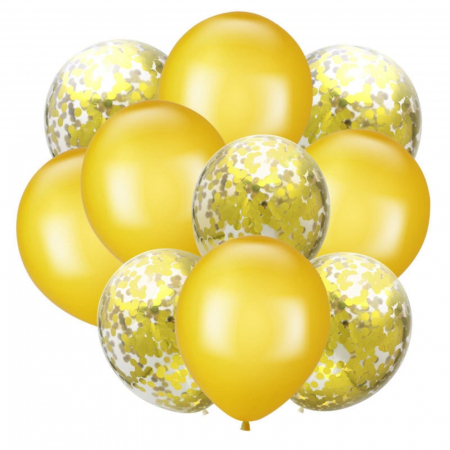 Baloane - Buchet 10 baloane din latex cu confetti Yellow Party
