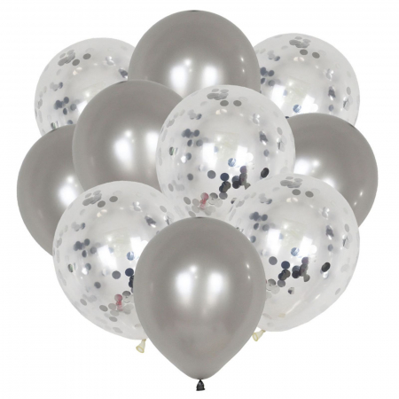 Buchet 10 baloane din latex cu confetti Silver Party [0]