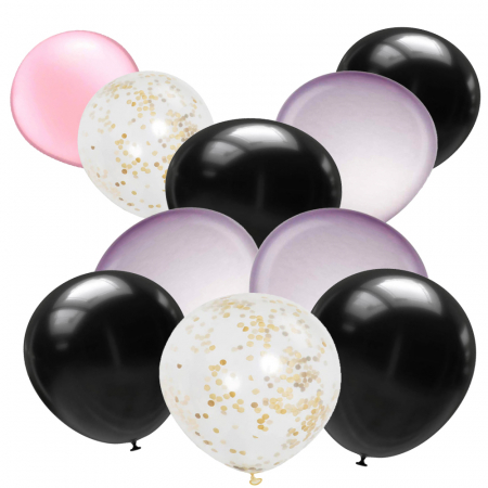 Baloane buchet - Buchet 10 baloane pentru tort din latex cu confetti, mov