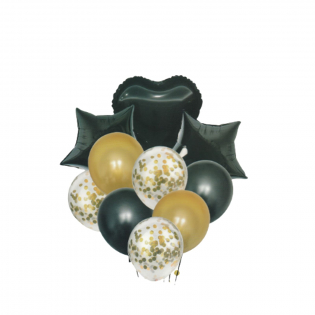 Baloane buchet - Buchet 10 baloane negre din latex cu confetti Star Magic Party
