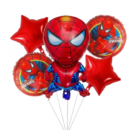 Baloane folie - Buchet 5 baloane folie Spiderman KidMania® Happy Party, 70x45 cm - KidMania.ro