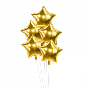 Baloane Baby Shower - Buchet 5 baloane folie stele, Baby Shower Auriu, Stars Magic,18 inch