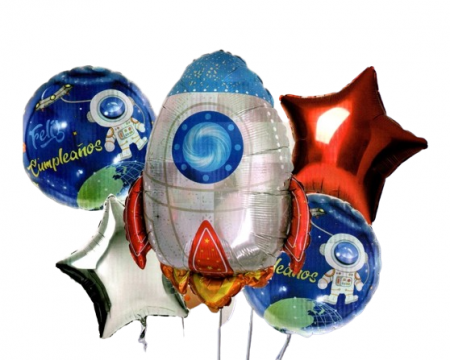 Baloane buchet - Buchet 5 baloane tematica spatiu pentru aniversari - Kidmania.ro