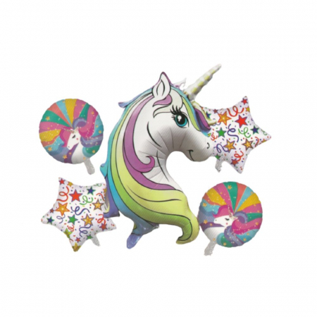 Baloane buchet - Buchet 5 baloane folie Unicorn Magic Party, 80 x 50 cm