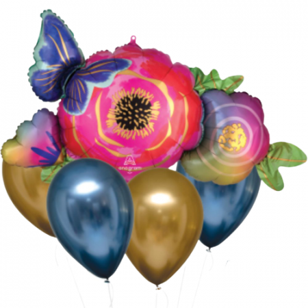 Baloane folie - Buchet 5 baloane decorative, Satin Luxe Floare si Fluture