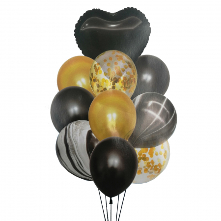 Baloane buchet - Buchet 10 baloane din latex cu confetti Black Heart