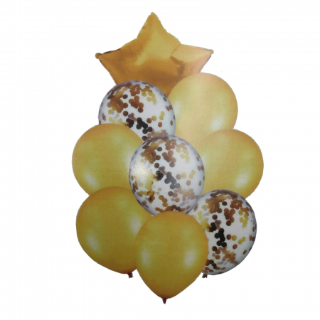 Baloane buchet - Buchet 9 baloane din latex cu confetti Magic Star Yellow