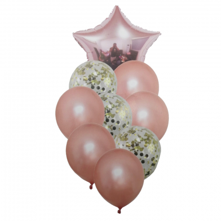 Baloane buchet - Buchet 9 baloane din latex cu confetti Magic Star Rose