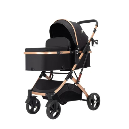 Carucior 2 in 1 pliabil si reversibil pentru bebelusi, cu cos de depozitare, 0-36 luni, pana la 15 kg, bej - KidMania.ro [2]