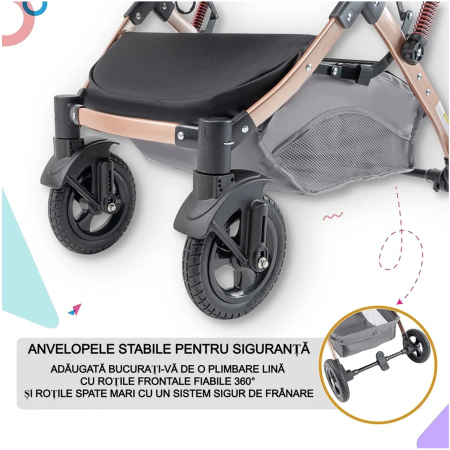 Carucior 2 in 1 pliabil si reversibil pentru bebelusi, cu cos de depozitare, 0-36 luni, pana la 15 kg, gri - KidMania.ro [4]