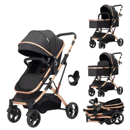 Carucior 2 in 1 pliabil si reversibil pentru bebelusi, cu cos de depozitare, 0-36 luni, pana la 15 kg, negru - KidMania.ro [1]