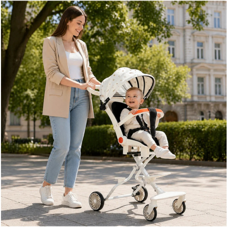 Carucior Sport Pliabil KD-2010 pentru copii, ideal pentru calatorii, 6–36 luni, alb - KidMania.ro [2]