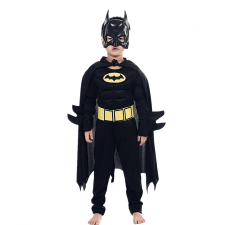 Costume Supereroi - Set costum clasic Batman cu muschi si masca plastic pentru baieti, negru