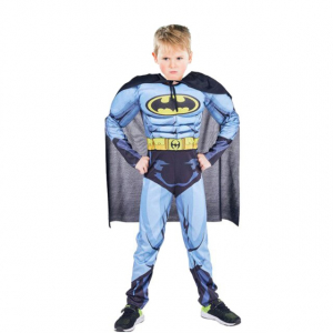 Costum Batman cu muschi pentru copii, M, 5 - 7 ani, masca inclusa si batarang [2]