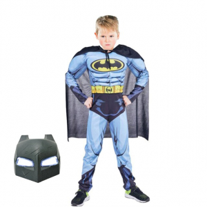 Costum Batman cu muschi pentru copii, M, 5 - 7 ani, masca inclusa si batarang [1]