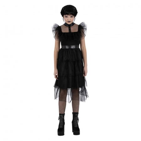 Costum gotic pentru bal KidMania®, Wednesday pentru fete - KidMania.ro