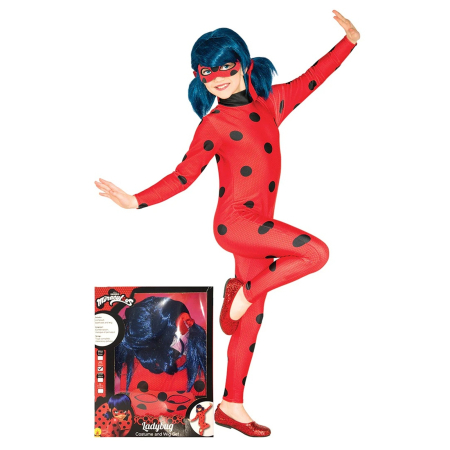 Costume Supereroi - Set costum Buburuza Miraculoasa cu masca si peruca pentru fete - Ladybug - KidMania.ro