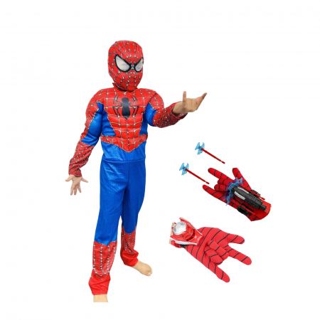 Costume pentru Baieti - Costum Spider-Man KidMania® cu muschi si doua manusi lansator cu ventuze pentru copii - KidMania.ro