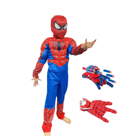 Costume Carnaval Copii - Costum Spider-Man KidMania® cu muschi si doua manusi lansator pentru copii - KidMania.ro