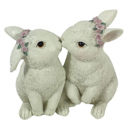 Decoratiuni pentru Casa - Decoratiune Paste model cuplu de iepurasi indragostiti, 10 cm, bej - KidMania.ro